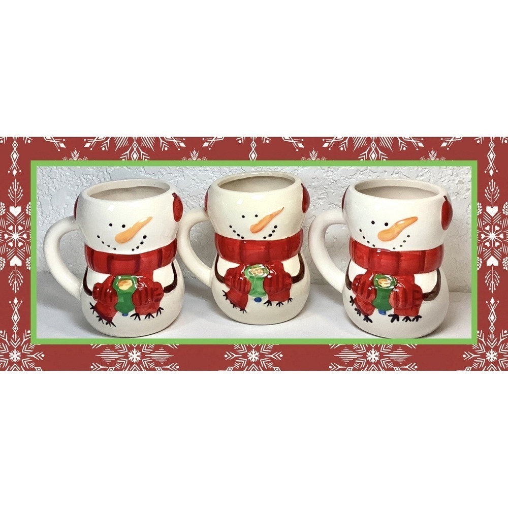 3 Winter Snowman Bay Island Ceramic Holiday Coffee Mug/Cup Set So Cute‎ !🎄